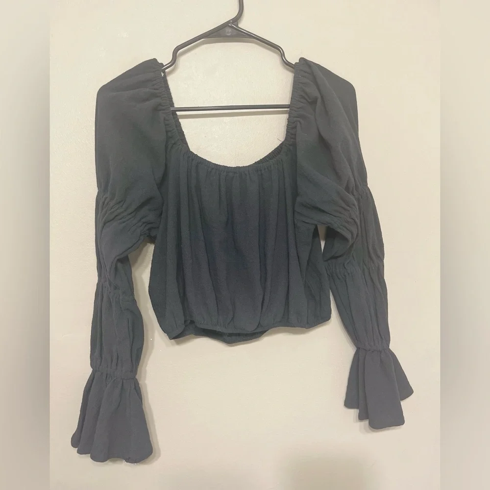 Free People‎ Black Gauze Crop Top Size S